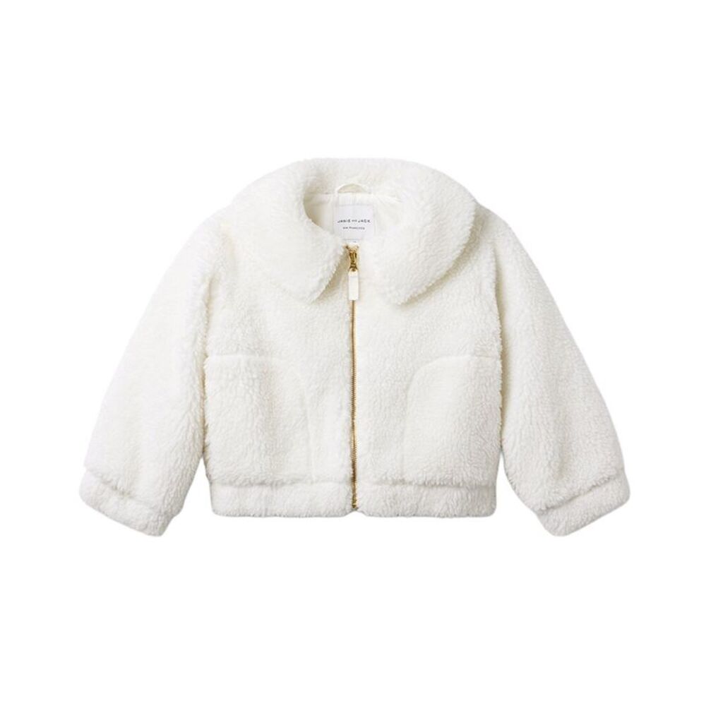 Janie And Jack Girls The Collared Sherpa Jacket, White